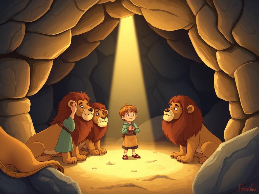 Daniel in the Lions' Den scene from the Bible Adventures animated series